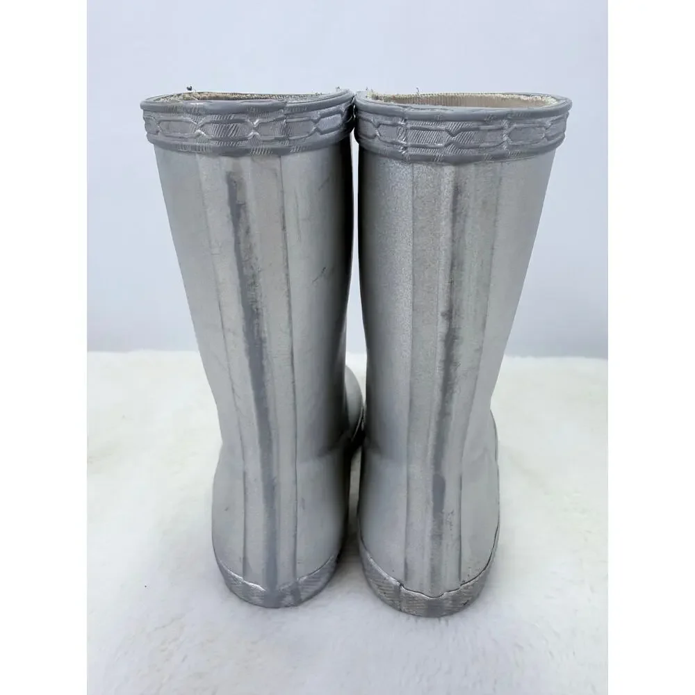 Hunter Kids Original First Classic Metallic Silver Rain Boots Size 8
